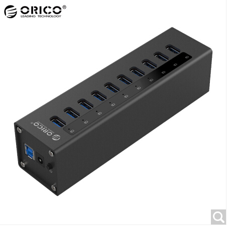 北京晟泰贸易有限公司商城-奥睿科(ORICO)USB分线器3.0HUB集线器 带电源一拖十高速全铝高端HUB 10口 黑色A3H10