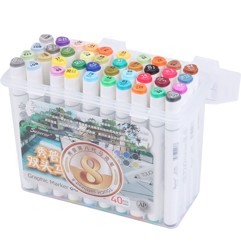 北京晟泰贸易有限公司商城-秀普(Superior) S34646 双头酒精油性马克笔TOUCH softhead8代漫画海报设计学生手绘画 学生套装40色
